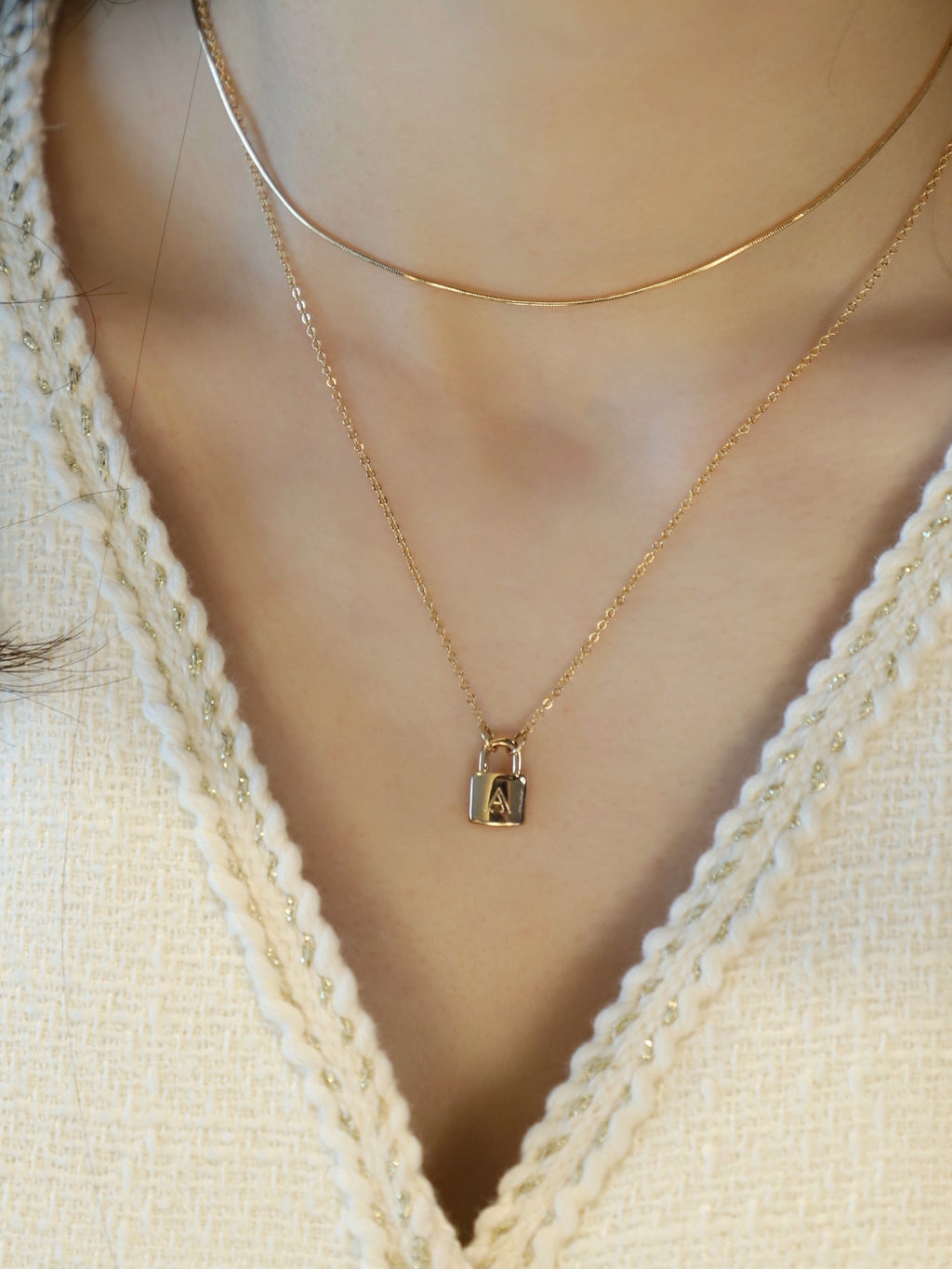 Customize Letter  Gold Lock Necklace