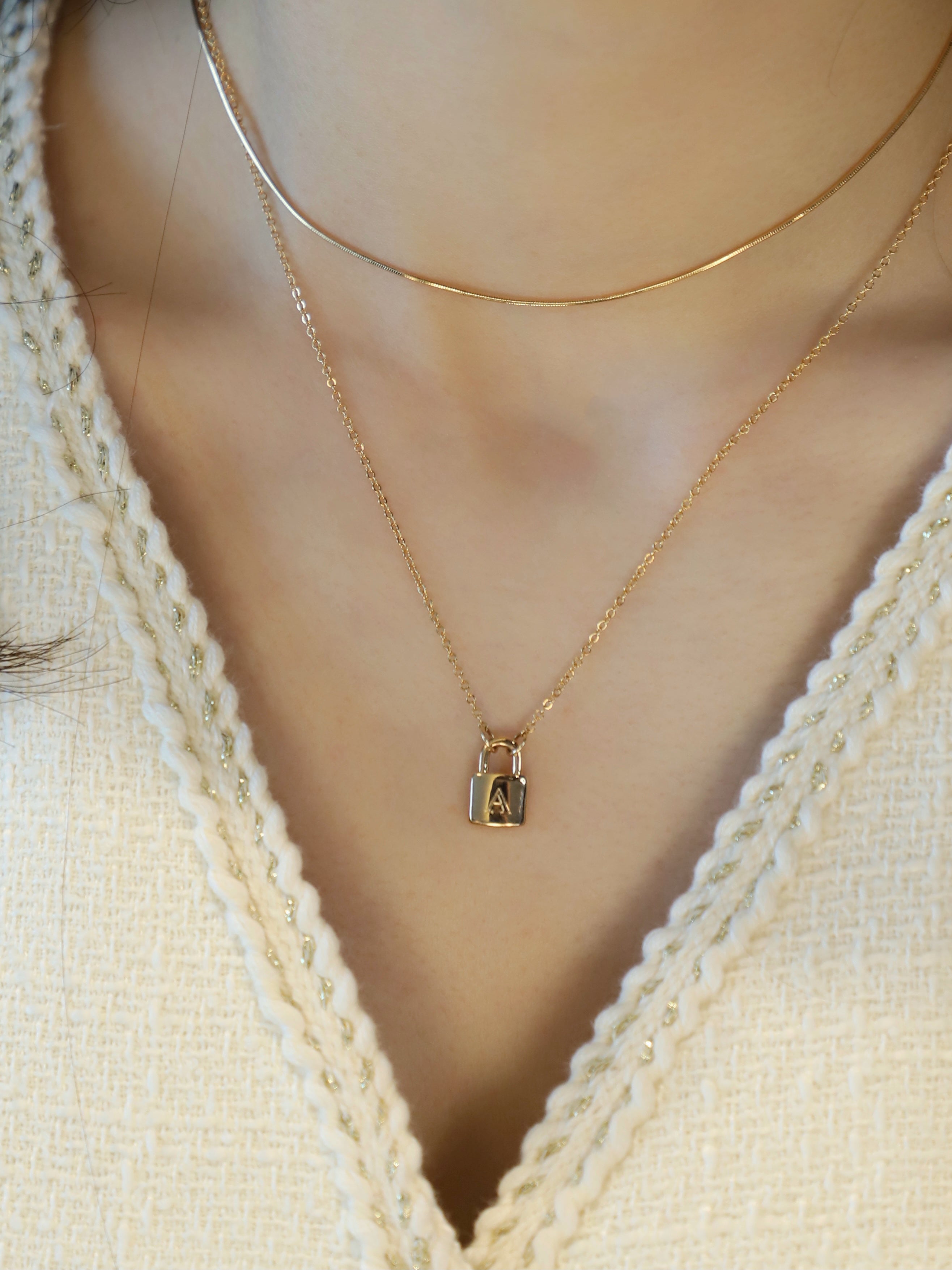 Customize Letter  Gold Lock Necklace