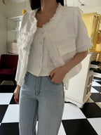 Pure White Tweed Short Sleeves Jacket