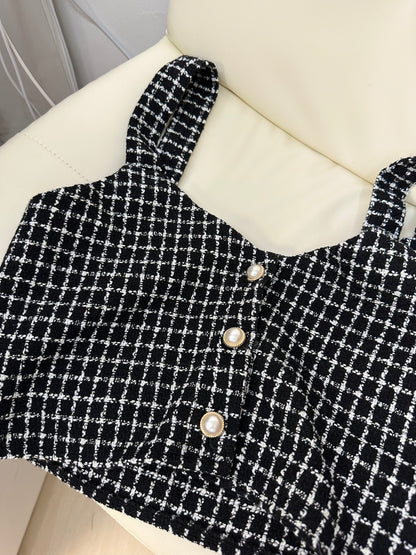 Tweed Pearl Cami Top & Skirts Set