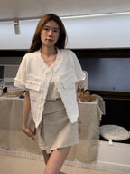Pure White Tweed Short Sleeves Jacket