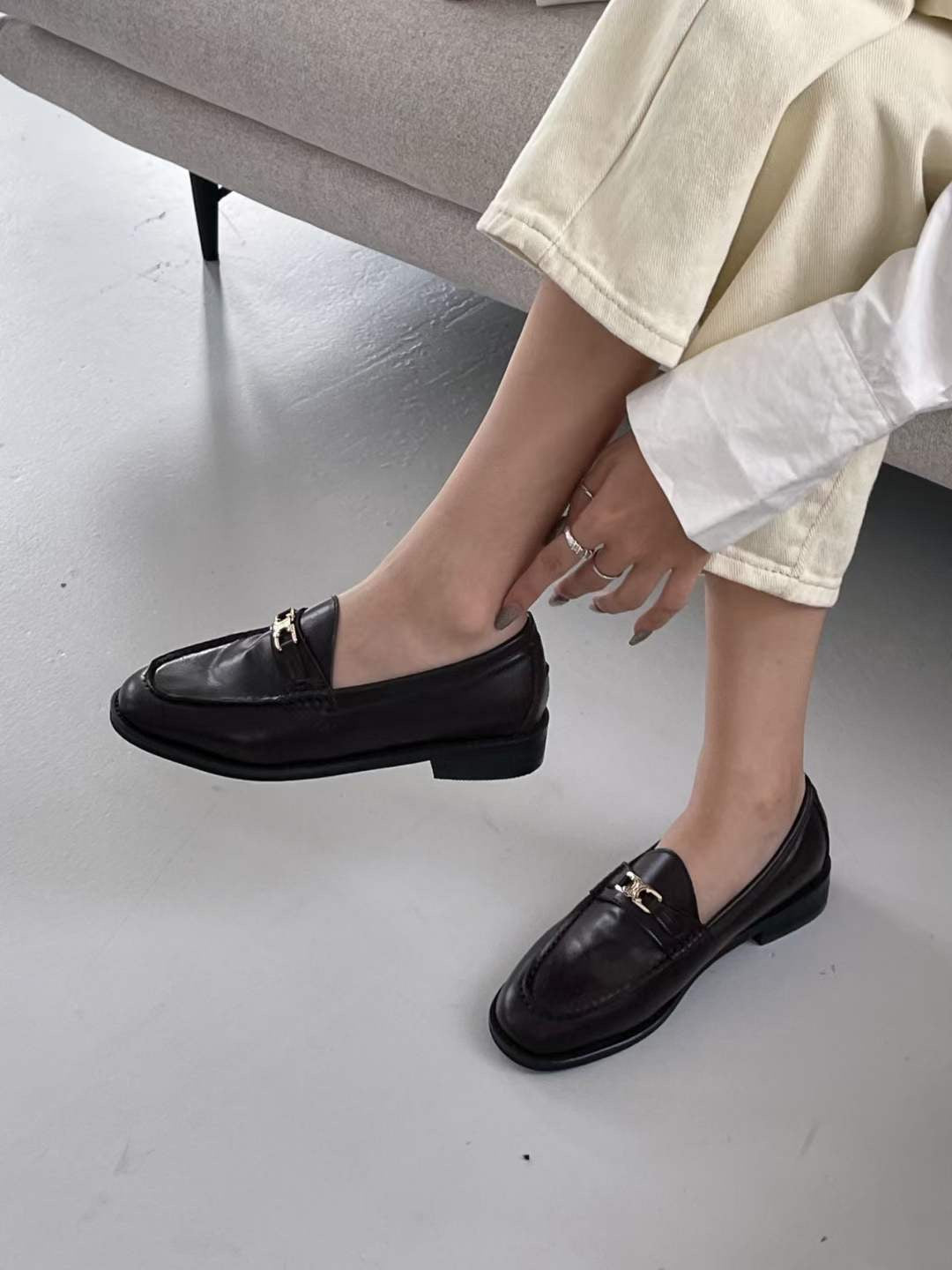 Gold Button Loafers